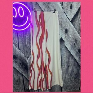 White and Pink Wave Pattern Pants